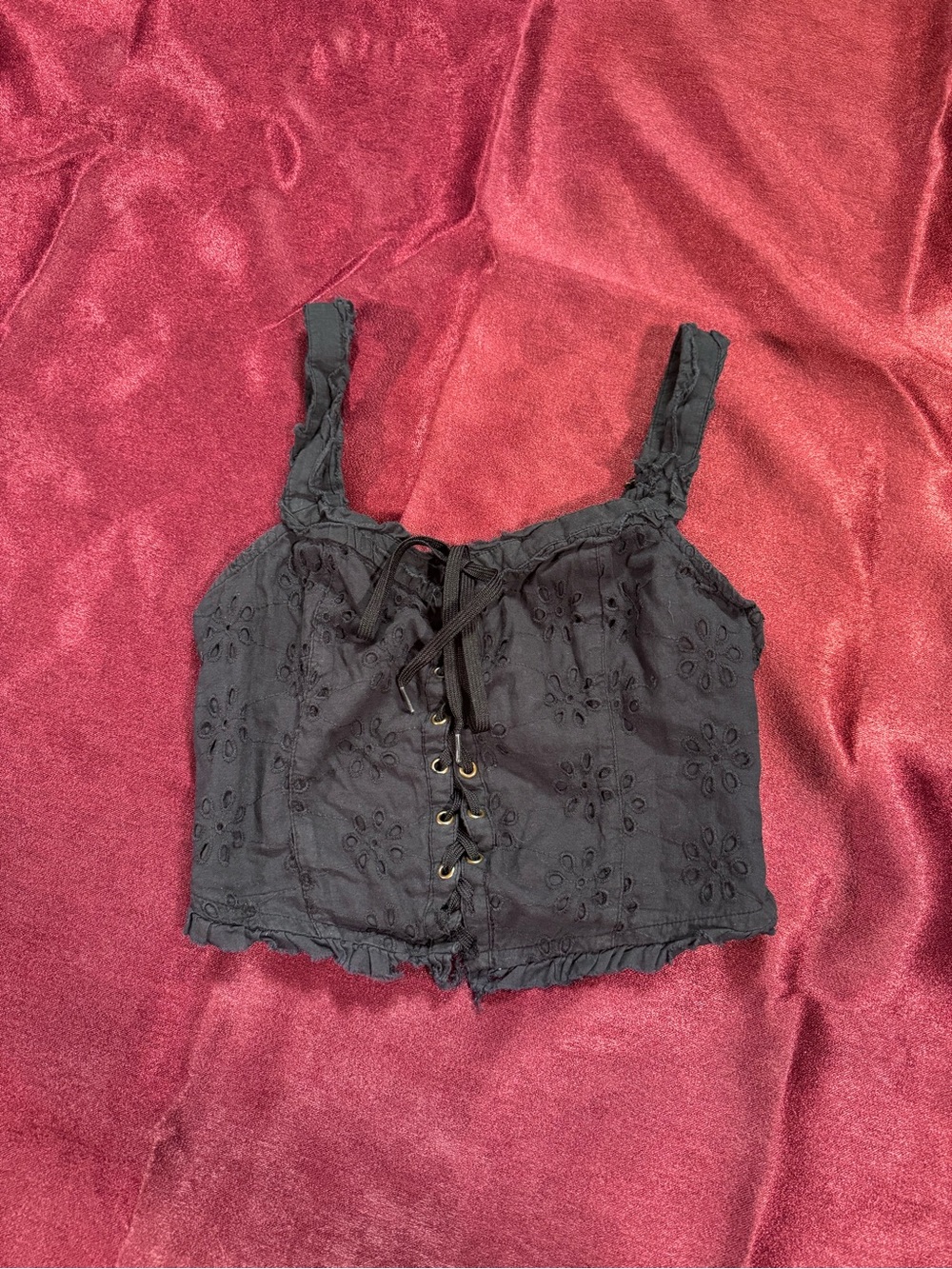 Urban Outfitters Black Eyelet Lace-Up Crop Top